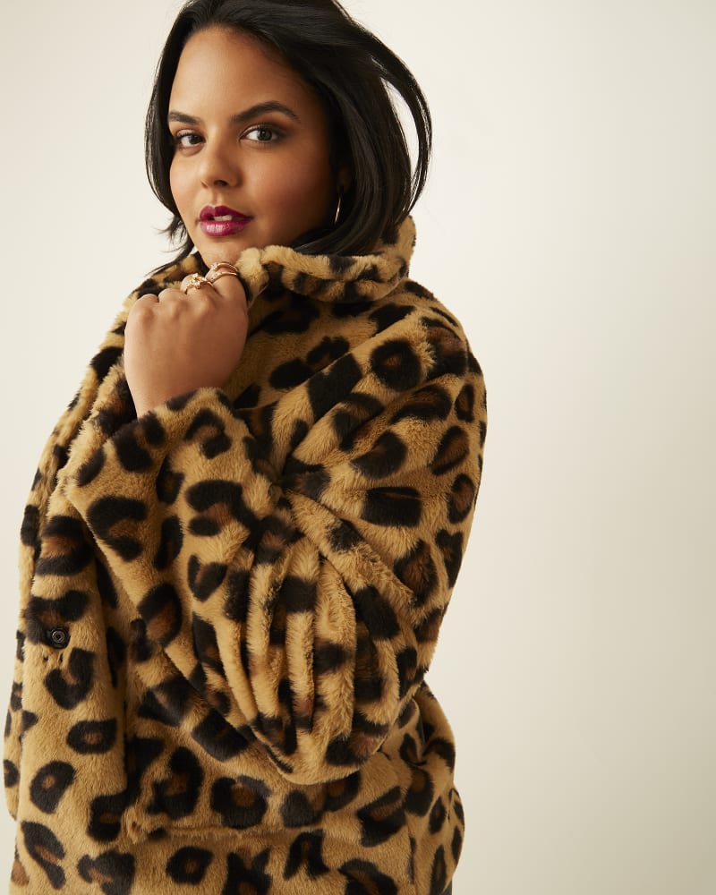 Faux fur leopard coat plus size on sale